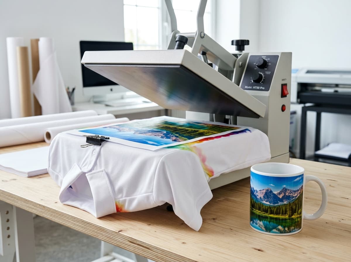 Presă termică transferând o imagine pe textil